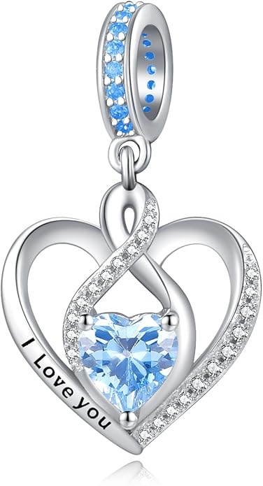 Heart Birthstone Charms for Bracelets, 925 Sterling Silver Women Bead Charms for Charm Bracelets Necklace, Mother's Day Birthday Anniversary Jewelry Gifts for Wife Mom Grandma Daughter