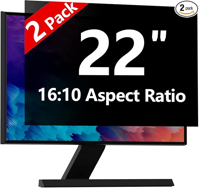 【2-Pack】 22 Inch Computer Privacy Screen for 16:9 Monitors with Anti-Spy Anti-Glare Filter, Blue Light Blocking & Eye Protection, Removable Anti-Scratch HD Clarity Screen Protector