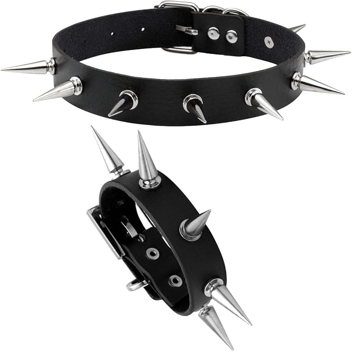 Eigso Vintage Punk Goth Studded Rivet Pu Leather Collar Choker Necklace with Spikes Adjustable