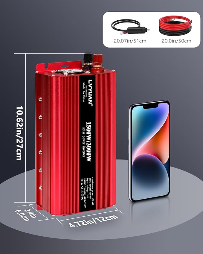 LVYUAN 1500W Car Power Inverter 24V to 110V DC to AC with 2 US Sockets, Cigarette Lighter, LED Display, USB Ports for Car, Home,Truck, Outdoor, Camping