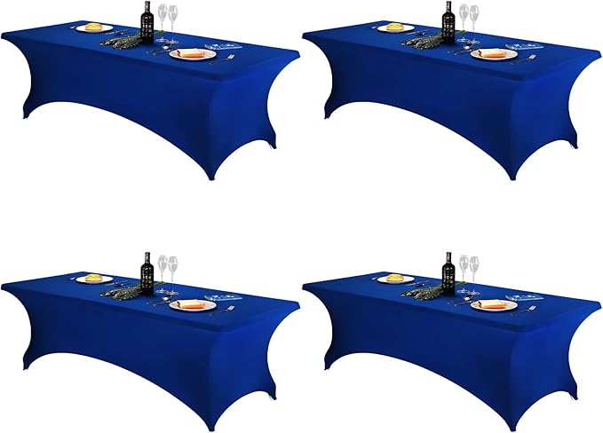 FORLIFE 4Pack Spandex Table Covers，Fitted Tablecloth for Rectangular Tables, Stretch Patio Table Covers, Universal Spandex Table Cover for Wedding, Banquet, Party (8ft, Royal)