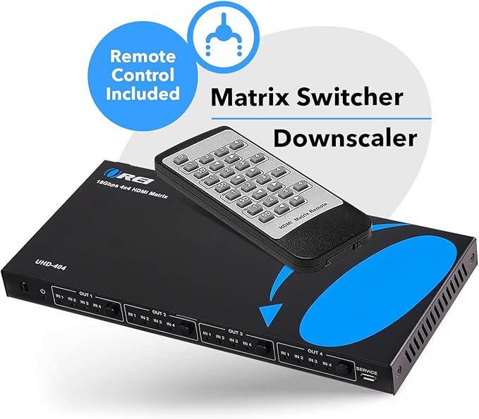 OREI 4x4 HDMI 4K Matrix Switch/Splitter, (4-Input, 4-Output) with Remote Control Supports UltraHD 4K@60Hz 4:4:4, HDR, YUV, HDMI 2.0, HDCP 2.2, 3D, 1080p, 18 GBPS - Downscaler (4K & 1080p Together)