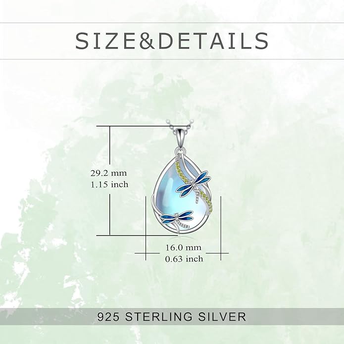 KQF Dragonfly/Butterlfy/Cat/Jellyfish/Bunny/Axolotl/Bee/Mermaid/Hummingbird/Elephant Necklace for Women Sterling Silver Moonstone Pendant Necklace Dragonfly Jewelry Gifts for Women