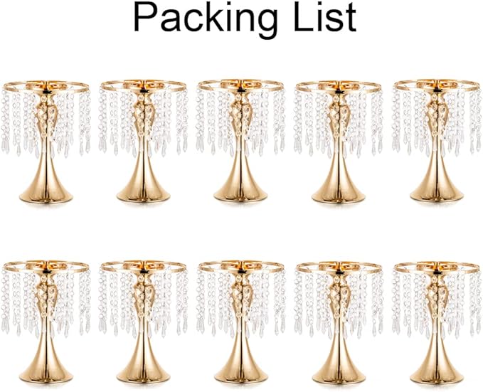 Gold Vases for Centerpieces, 10.2in Crystal Flower Arrangement Stand, Wedding Centerpieces for Tables, Tall Metal Flower Vase Holders for Wedding, Event, Reception, Birthday, Home Decor, 10 Pcs