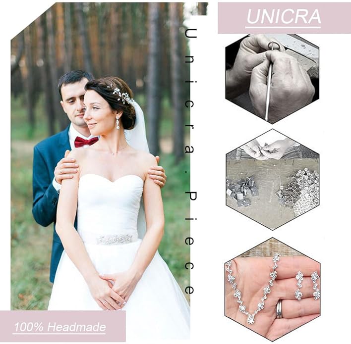 Unicra Bride Crystal Necklace Earrings Set Bridal Wedding Jewelry Sets Rhinestone Choker Necklace Costume Jewelry Set for Women and Brides (3 piece set - 2 earrings and 1 necklace)