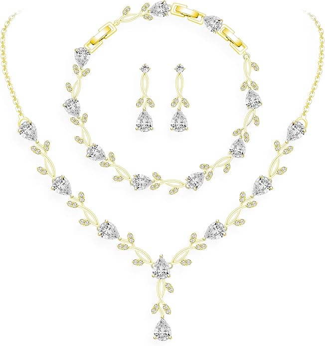 GZWHD Wedding Jewelry Sets for Bride Bridesmaid Women Cubic Zirconia Necklace Earrings Bracelet Set Gift for Mother Friend Wife Daughter Sister Party Prom Jewelry