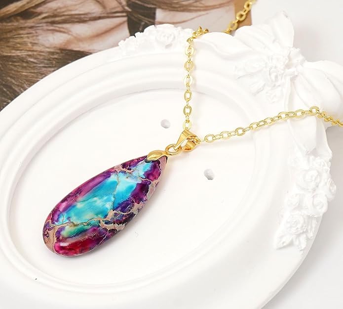Stone Necklaces for Women Teardrop Gemstone Pendant Necklace Natural Stone Chain Necklaces