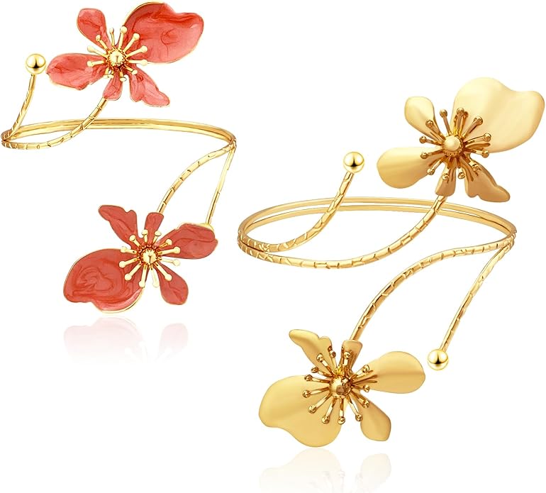 KOLODOGO Arm Cuff Jewelry for Women Upper ArmBand Cuff Bracelet Adjustable Flower Cuff Jewelry Gift for Women