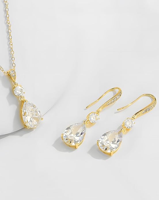 Teardrop Necklace Cubic Zirconia Drop Wedding Bridal Pendant Necklace for Women, Silver Rose Gold Plated Copper Brass Micro Inlay CZ Simple Fine Jewelry Gifts Mother's Day Valentines