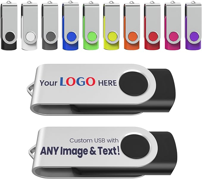 Personalized Flash Drives 1GB, Wooolken Customizable USB 2.0 Thumb Drives 10/20/50/100 Pack, Logo Memory Stick Custom Flash Drive Engraved Logo (Mixcolors)