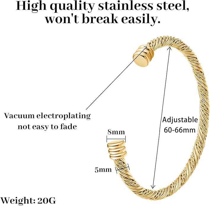 Stainless Steel Twisted Cable Wire Bracelets Adjustable Open Cuff Bangle Bracelet Vintage Jewelry Gift for Women
