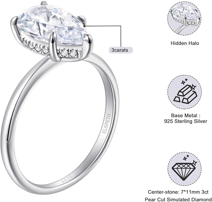Elspeth 925 Sterling Silver Engagement Ring for Women Oval/Radiant/Pear/Princess/RoundCut Cubic Zirconia Promise Ring Size 4-10
