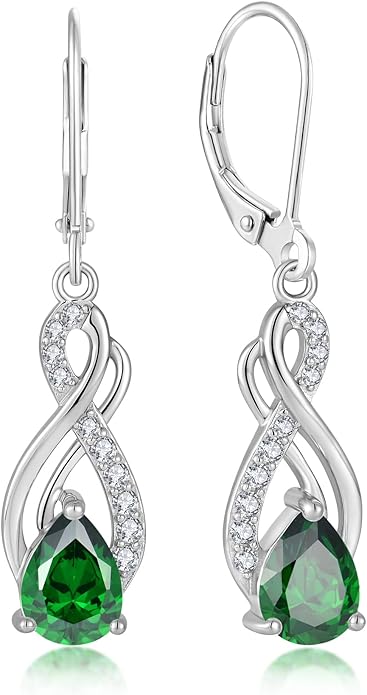Infinity Love Birthstone Earrings for Women 925 Strling Silver 5A Cubic Zirconia Dangle Drop Leveback Earrings Jewelry Birthday Christmas Day Gifts for Her