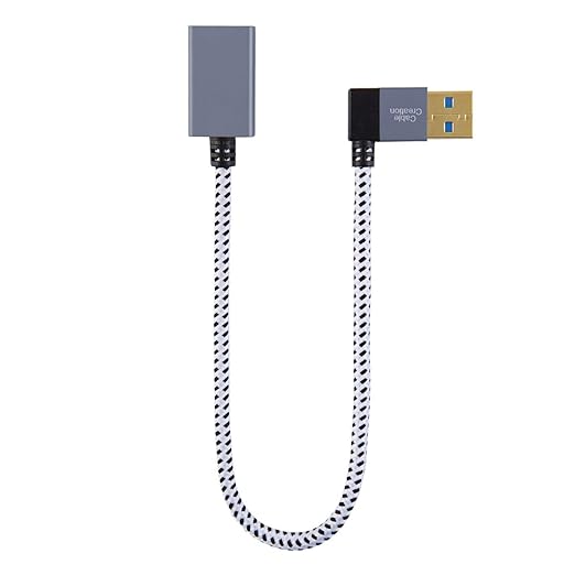 CableCreation USB 3.0 Extension Cable 1FT, [2-Pack] Left Angle USB 3.0 Male to Female Extender Cord, 90 Degree USB 3.0 for VR, PlayStation, Xbox, Keyboard, Space Gray, 0.3M