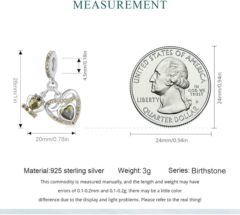 Birthstone Charms for Pandora Charms Bracelets - 925 Sterling Silver Infinity Heart Dangle Charm fit Bracelet and Necklace Birthday Jewelry Gifts For Women