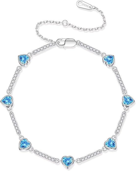 Iefil Valentines Day Gifts for Her - 925 Sterling Silver Heart Charm Link Bracelet, Anniversary Birthday Gifts for Women Wife Mom Girlfriend Daughter, 6"+2"