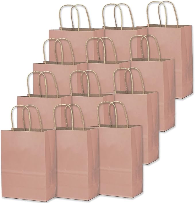 qiqee Large Kraft Paper Bags with Handles 13"x10"x5" 32 pcs Gift Paper Bag Cinnamon Pink Solid Color Bags（Large Size）