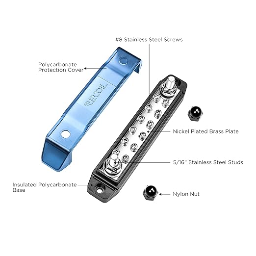 Recoil BB212P Power Distribution Block 12V 150A Dual 5/16” Studs Bus Bar Terminals Battery Busbar for Boat Automotive Solar Wiring