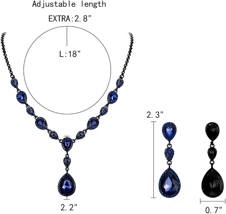 EleQueen Women's Cubic Zirconia Teardrop Y-Necklaces Dangle Earrings Jewelry Sets for Brides Bridesmaids