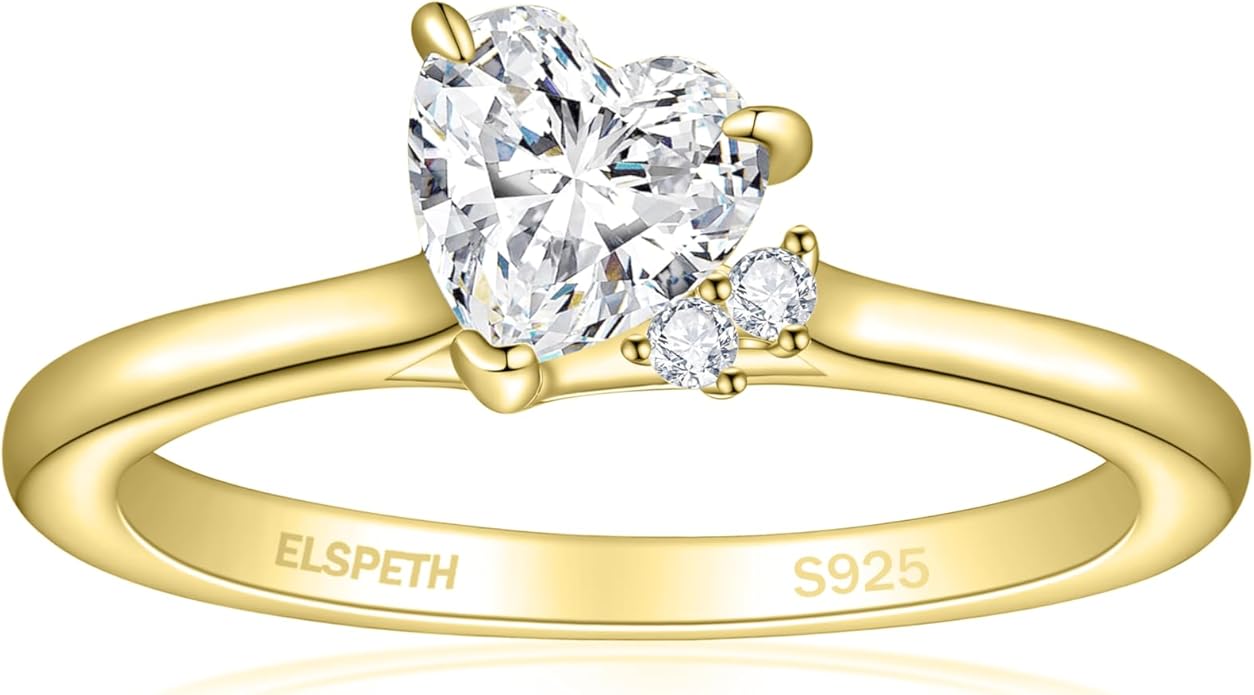 Elspeth 925 Sterling Silver Heart Engagement Ring for Women Heart Cut Cubic Zirconia Promise Ring Size 4-10