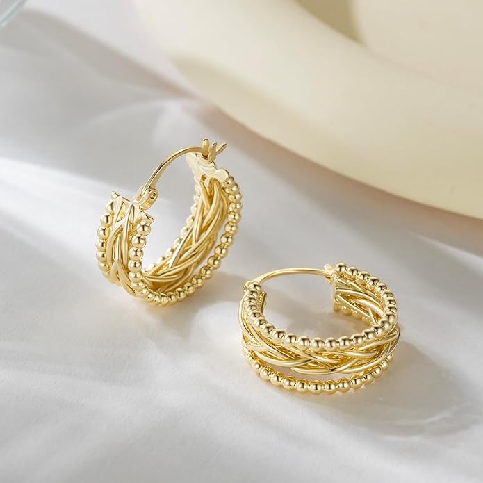 Hoop Earring 14k Gold Earrings for Women Twisted Chunky Hoop Earrings Thick Gold Hoops Unique Gold Jewelry for Women Every Occasion 23.3mm*9mm