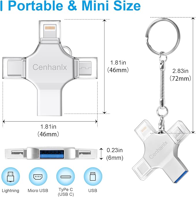 Photo Stick USB Flash Drive128GB Memory Stick Omni USB 3.0 High Speed Thumb Drives Portable Mini Storage Device External Storage for Smartphone/Laptop/PC/Android