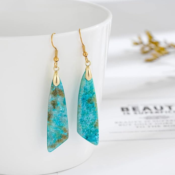 Boho Women Natural Stone Earrings Unique Healing Imperial Jasper Gemstone Energy Hypoallergenic Lightweight Dangle Drop Earrings Multiple Styles Earrings Jewelry for Birthday Party Gift