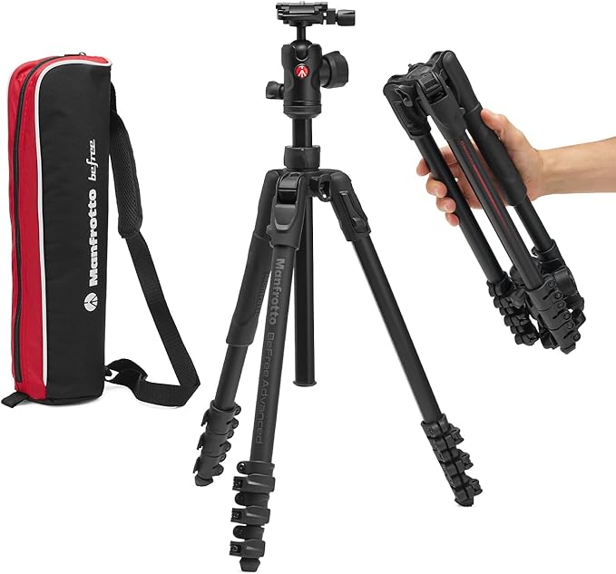Manfrotto Befree Advanced AS, Camera Tripod, Lever Lock,Compatible with Arca-Swiss, Portable and Compact, Aluminum, Travel Tripod Kit, Ball Head, for DSLR, Mirrorless, Camera Accessories