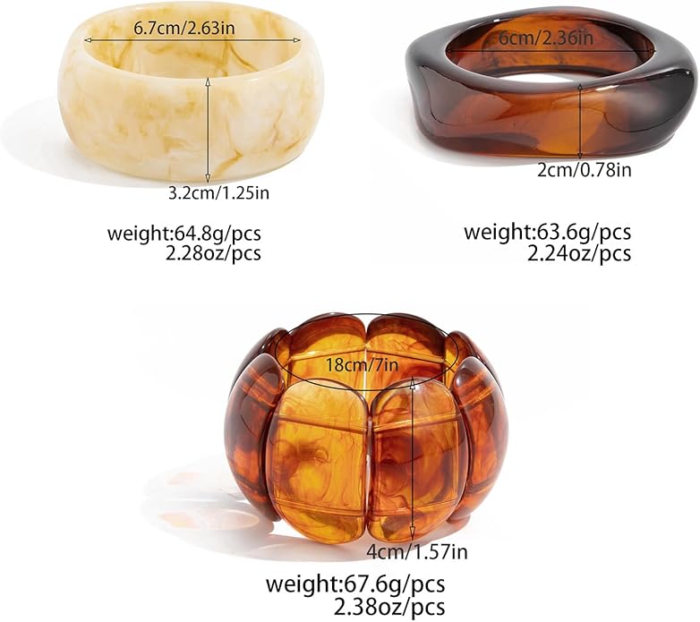 3 PCS Acrylic Resin Bracelet for Women Irregular Geometric Cuff Wide Wristband Bangles Trendy Chunky Resin Stackable Stretch Bracelet Jewelry Set