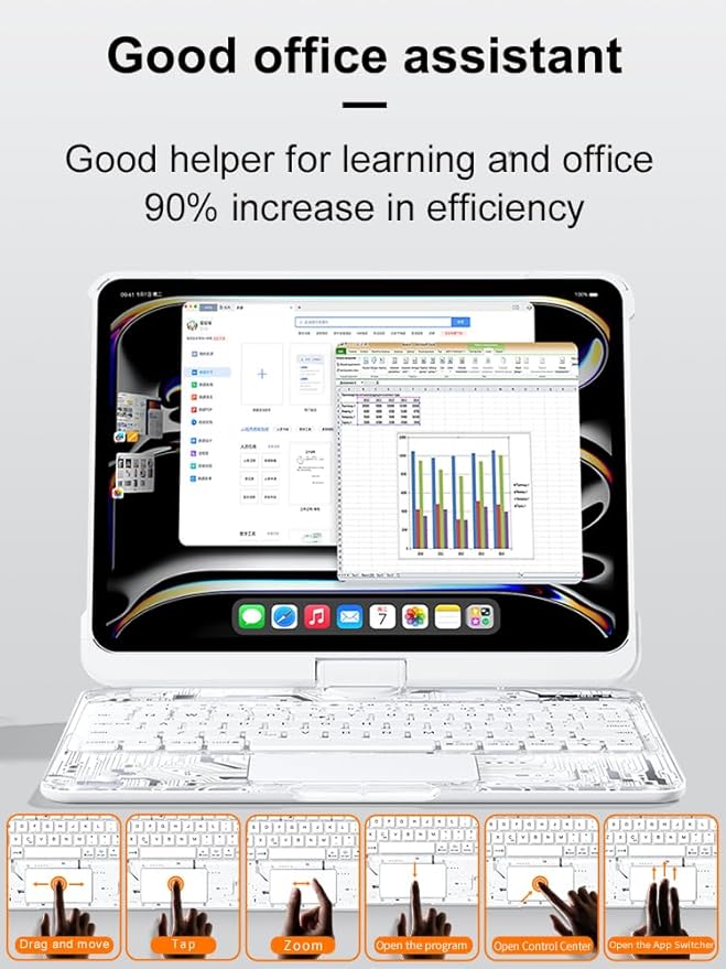 KARTICE Case with Wireless Keyboard Compatible with iPad 10th 2022 10.9 inch, Multi-Touch Trackpad, 7 Color Backlight, 360° Rotating Stand with Pencil Holder for 10th, Excludes iPad and Pencil