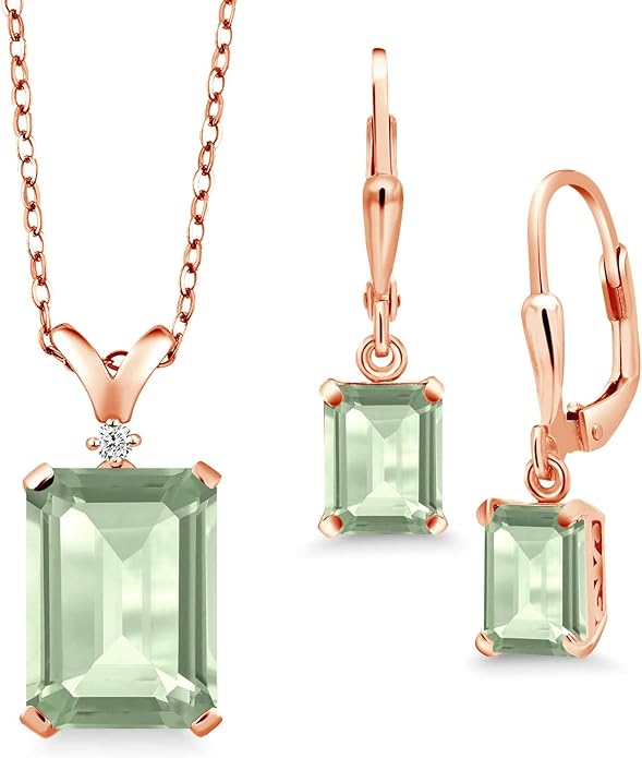 Gem Stone King 9-13 Cttw Pendant and Earrings Jewelry Set For Women | Emerald Cut 14X10MM and 8X6MM | Round 1.5MM | Gemstone Birthstone and Diamond | 925 Sterling Silver | 18 Inch Silver Chain