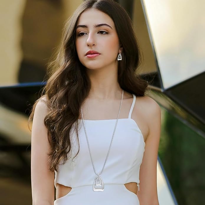 Madison Tyler Gold Plated Jewelry Set for Women | Silver Teardrop Pendant Necklace Trendy | Long Necklace with Snake Chain | Fashion Dangle Earring Set