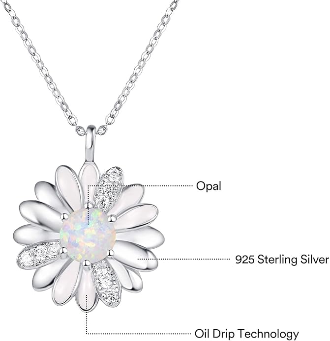 KINGWHYTE Daisy Necklace Gifts for Women 925 Sterling Silver Opal Daisy Pendant Spring Flower Necklace Jewelry Graduation Birthday Celebrate Congratulation Gift