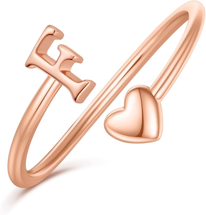 Initial Rings for Women Girls - Valentines Day Gifts for Her, Adjustable Rings for Women Non Tarnish Letter A-Z Dainty Heart Ring Teen Girls Gifts Trendy Stuff Personalized Jewelry Gift