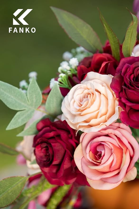 FANKO Rose Artificial Flowers Combo for DIY, Fake Red Rose Silk Flowers Greenery, Faux Flowers for Wedding Bridal Bouquet, Baby Shower, Table Centerpieces, Floral Arrangement, Party Home Decoration