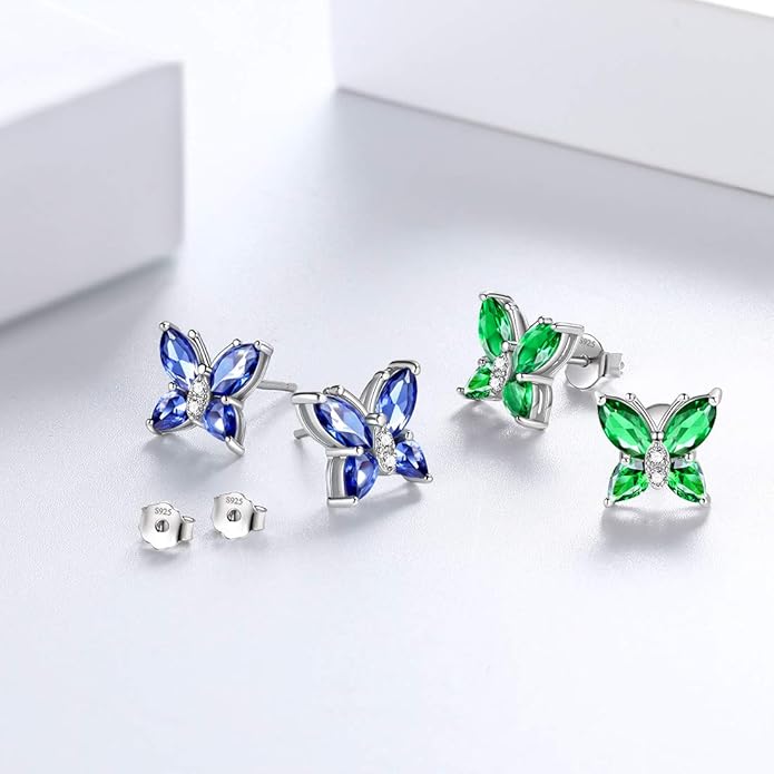 Aurora Tears Butterfly Jewelry,Women 925 Sterling Silver Butterflies Birthstone Pendant Necklace/Earrings/Rings Wedding Gift