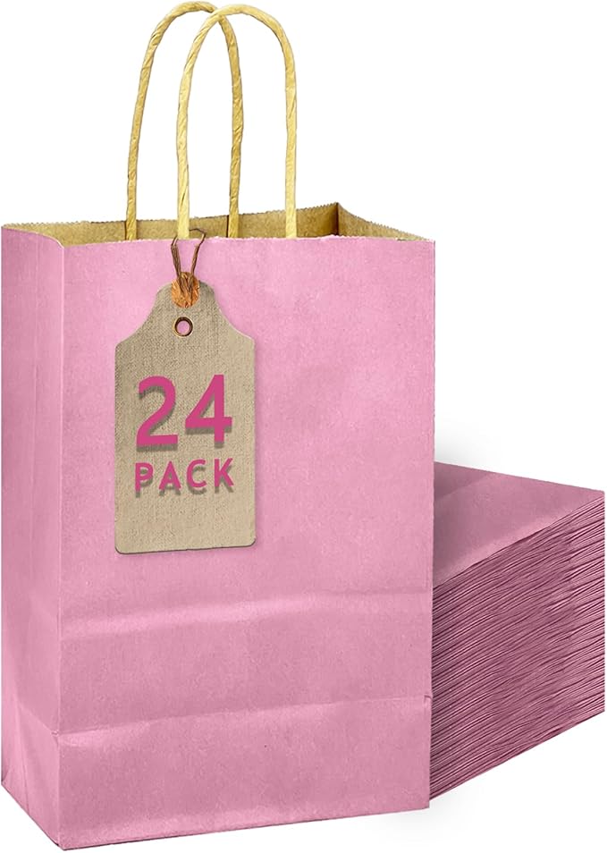qiqee Purple Gift Bag with Handles Bulk 24Pcs Paper Bags -10.6"x8.3"x4.3"Party Favor Bags - Solid Color