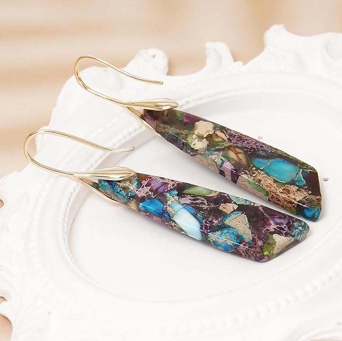 Natural Stone Earrings for Women Boho Triangles Dangle Drop Earrings