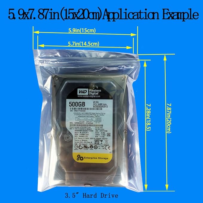 50pcs Anti Static Bags,5.9x7.87in/15x20cm Resealable ESD Bags for SSD HDD with 50pcs Labels, Anti-Static Bag for 3.5'' Hand Drive or Varieties of Electronic Device