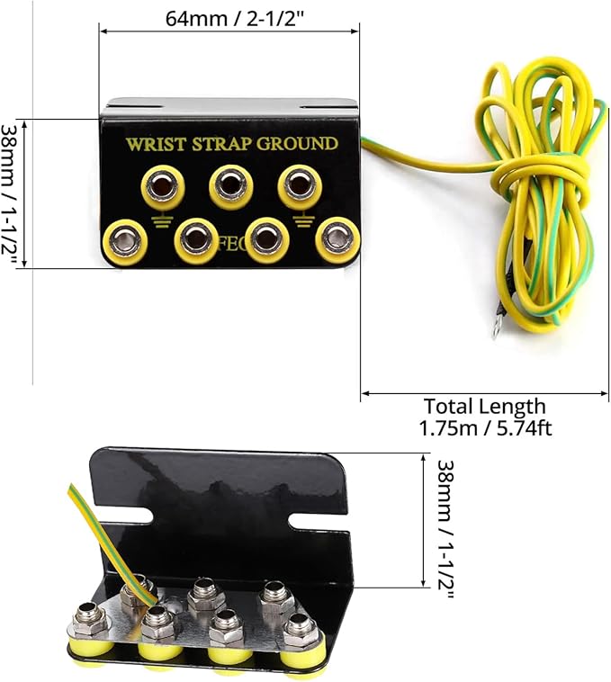 7-Port ESD Wrist Strap Grounding Kit with 5.9 ft Terminal Cable and Anti-Static Socket Connector, L-Shaped Aluminum Hub with 1 MΩ Resistors, Static Protection for Electronics Workbench(7-Port(2Pack))
