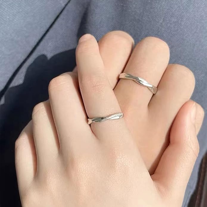 OOOPEL Sterling Silver Adjustable Ring S925 Silver Rings for Women Cubic Zirconia Twist Love Knot Dainty Ring Silver Minimalist Open Finger Rings Silver Thumb Sterling Silver Ring