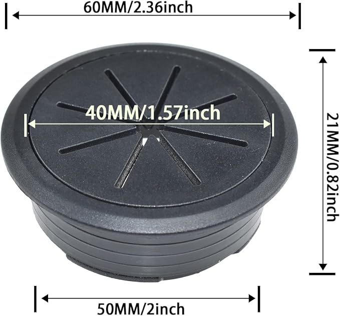 Aifeier ET 2PCS Desk Grommet 2 Inch/50mm Rubber Cable Wire Grommet Cable Hole Cover for Managing and Hiding Office PC Desk Cable Cord (Black)