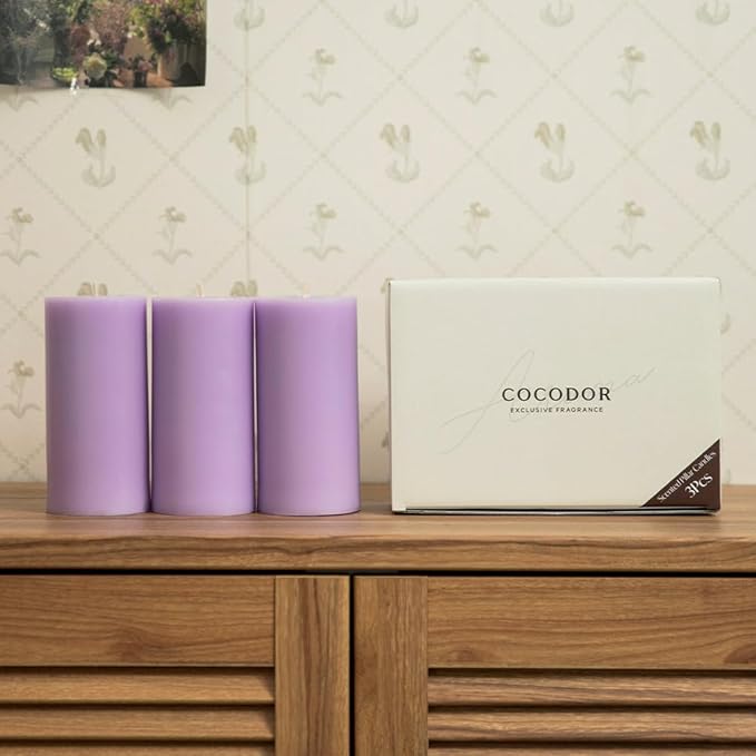 COCODOR Scented Pillar Candles, 3x6 Inch, April Fresh, Candle Set of 3, Long Buring 85 Hours, Candles for Weddings, Party, Dinner, Home Decor.