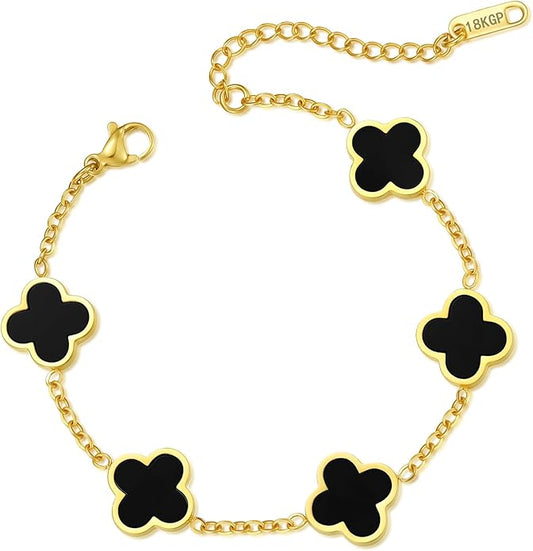 Gold Bracelets for Women‌,Four Leaf Clover Bracelet‌,Fashion Jewelry for Women,Gifts for Women,Lucky Bracelet for women,Double-sided Same Color,18K Gold-plated Titanium Steel
