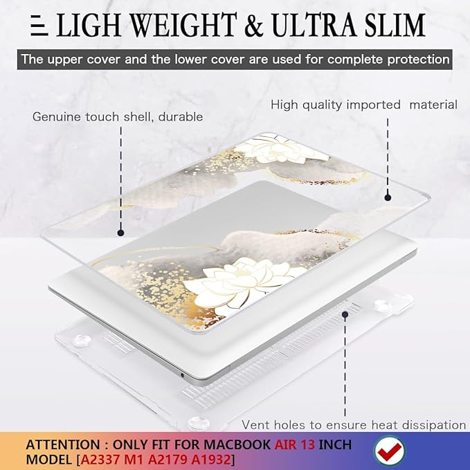 CISSOOK Compatible with MacBook Air 13 inch Case 2021 2020 2019 2018 2022 Release Model: M1 A2337 A2179 A1932, Floral Hard Shell Case Cover for MacBook Air 13 inch with Retina Display and Touch ID