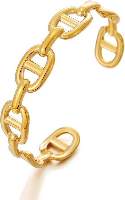 18K Gold Plated Cuff Bangle Bracelets for Women Trendy Open Adjustable Bracelet Pig Nose Bangle