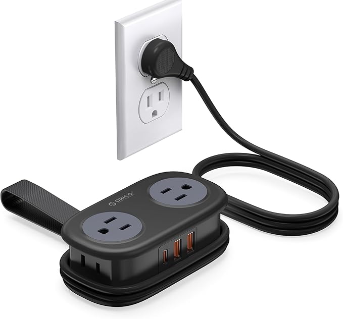 ORICO Travel Power Strip PD20W with 4 AC Outlets 3 USB Ports (1 USB-C), 4FT Flat Plug Extension Cord, Compact Portable Design for Business Travel, Cruise Ship Essentials-AP3