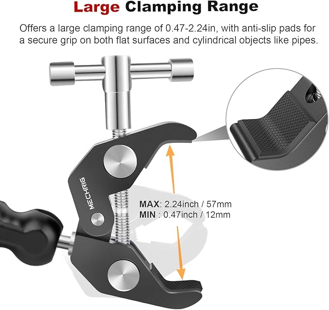 Camera Clamp Mount with Dual Ballhead Magic Arm, Aluminum Camera Mount Super Clamp Kit for DSLR Action Camera/Phone/Monitor/LED Light/Microphone, for Desk/Tripod/Tube/Crossbar (SY001)