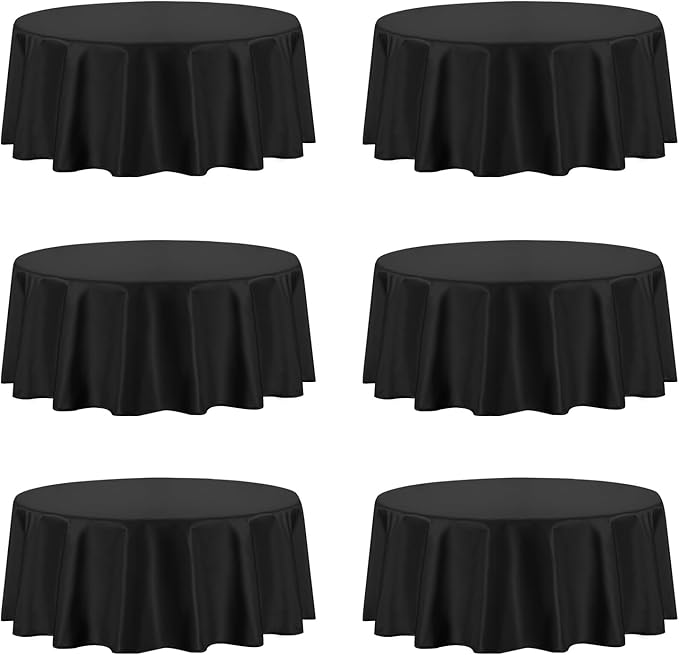 PureFit 6 Pack Round Black Table Cloths 70 Inch for Round Tables, Stain and Wrinkle Resistant Table Linens for Home Use, Wedding, Party, Banquet and Camping