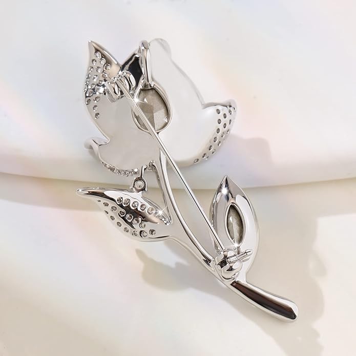 Richapex Elegant Crystal Tulip Rose Brooch Pin,Cubic Zirconia Fashion Crystal Jewelry Women's Brooch Pin